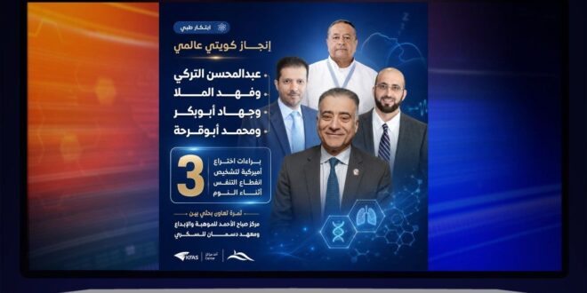 عبدالمحسن التركي وفهد الملا وجهاد أبوبكر ومحمد أبوقرحة … إنجاز كويتي بثلاث براءات اختراع أميركية لتشخيص انقطاع التنفس أثناء النوم