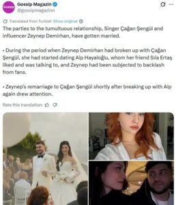 زواج تشاغان شينغول وزينب دميرهان بعد سنوات من الانفصال
